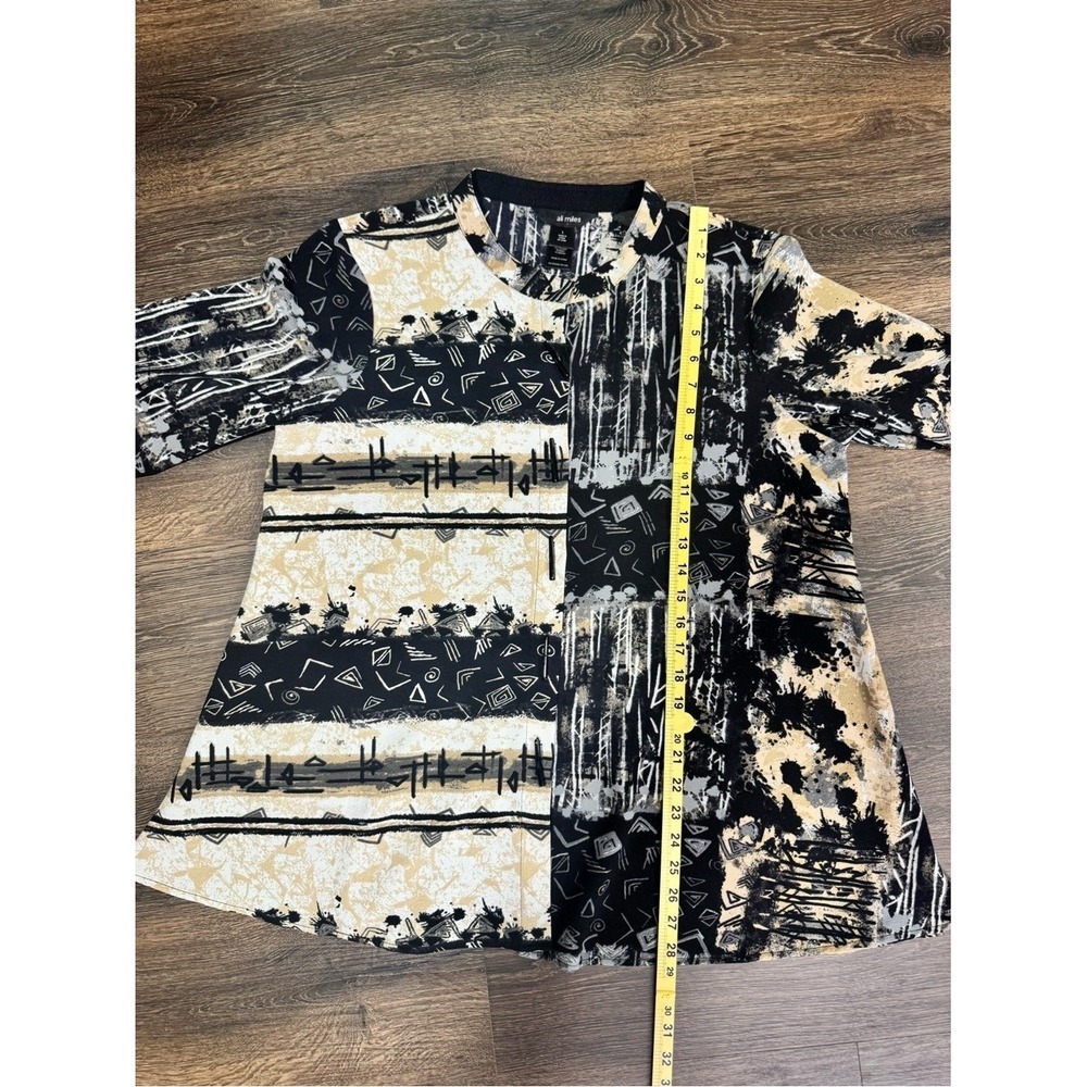 Ali Miles Womens Abstract Artsy Front Button Tunic Top‎ Sz L 3/4 Sleeve - Picture 10 of 12